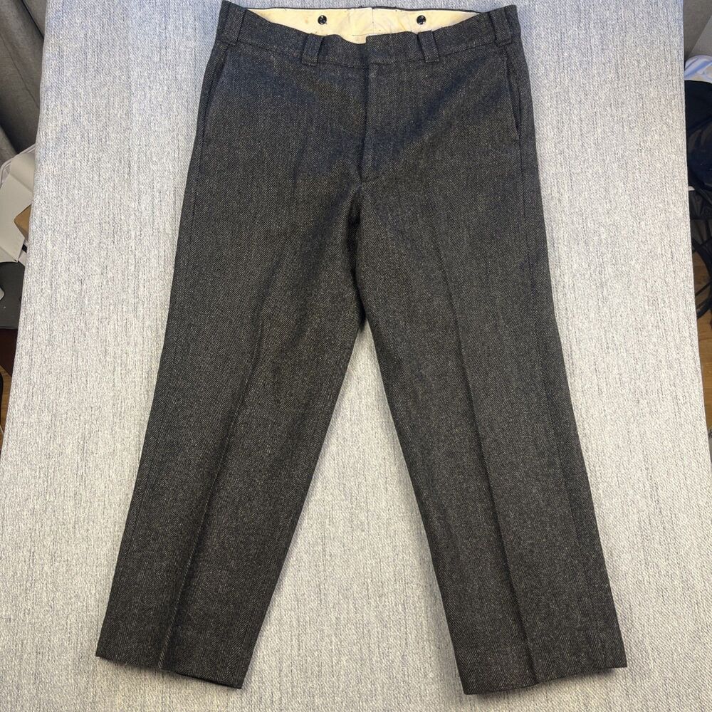 Vintage L.L. Bean Wool Herringbone Trousers Slacks Suspender Buttons Talon 38x28